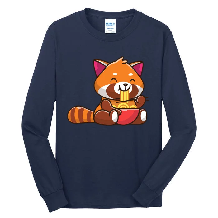 Cute Red Panda Eating Noodle Cartoon Tall Long Sleeve T-Shirt