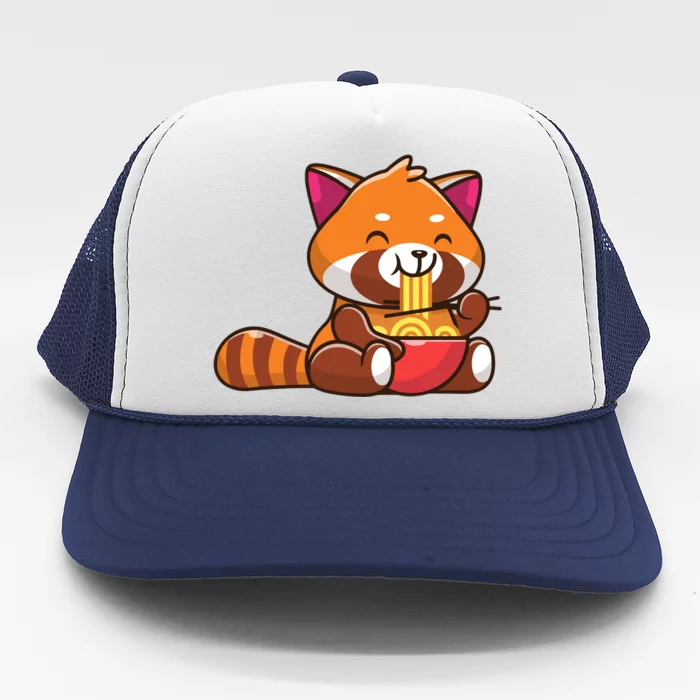 Cute Red Panda Eating Noodle Cartoon Trucker Hat