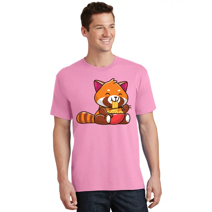 Cute Red Panda Eating Noodle Cartoon T-Shirt