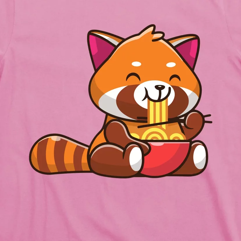 Cute Red Panda Eating Noodle Cartoon T-Shirt