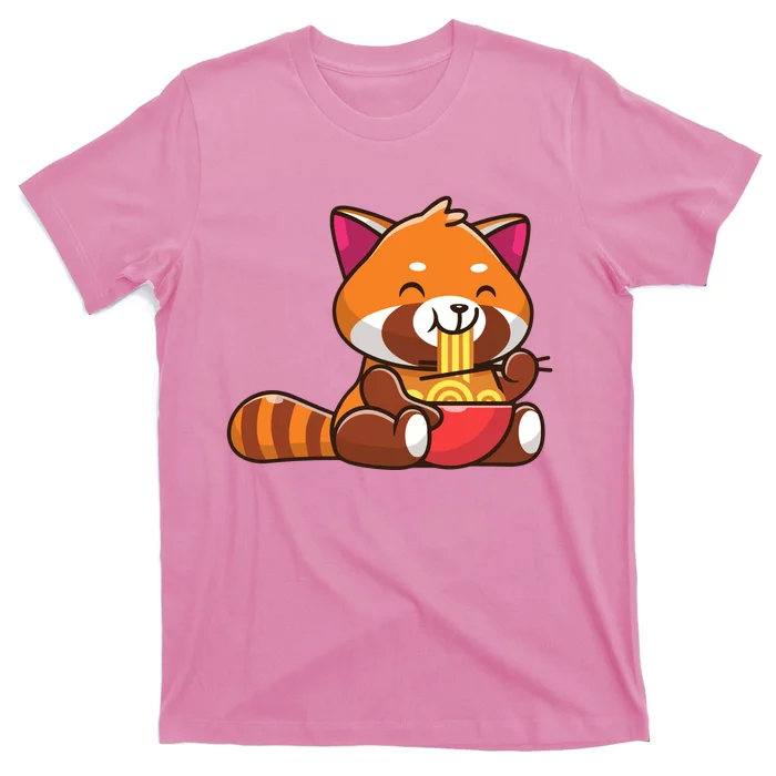 Cute Red Panda Eating Noodle Cartoon T-Shirt