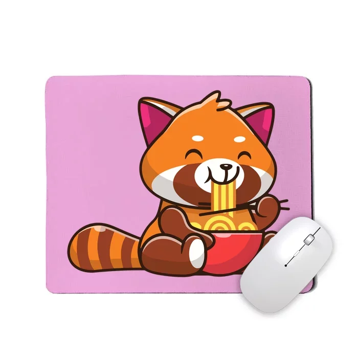 Cute Red Panda Eating Noodle Cartoon Mousepad