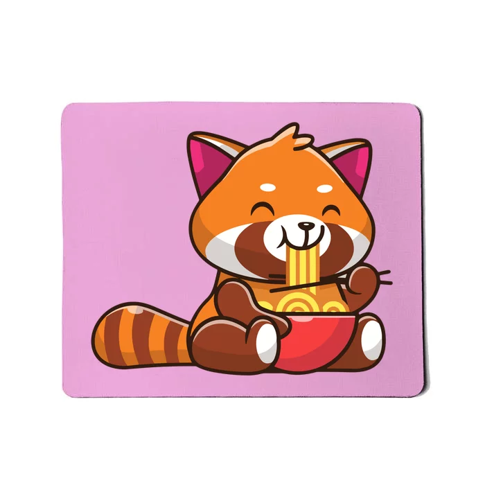 Cute Red Panda Eating Noodle Cartoon Mousepad