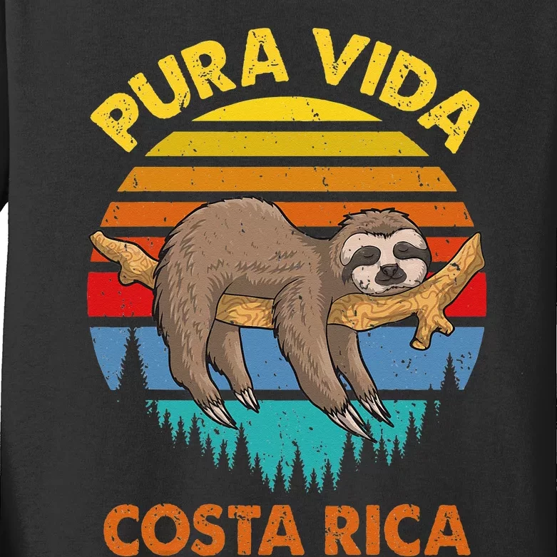 Costa Rica Pura Vida Sloth Kids Long Sleeve Shirt