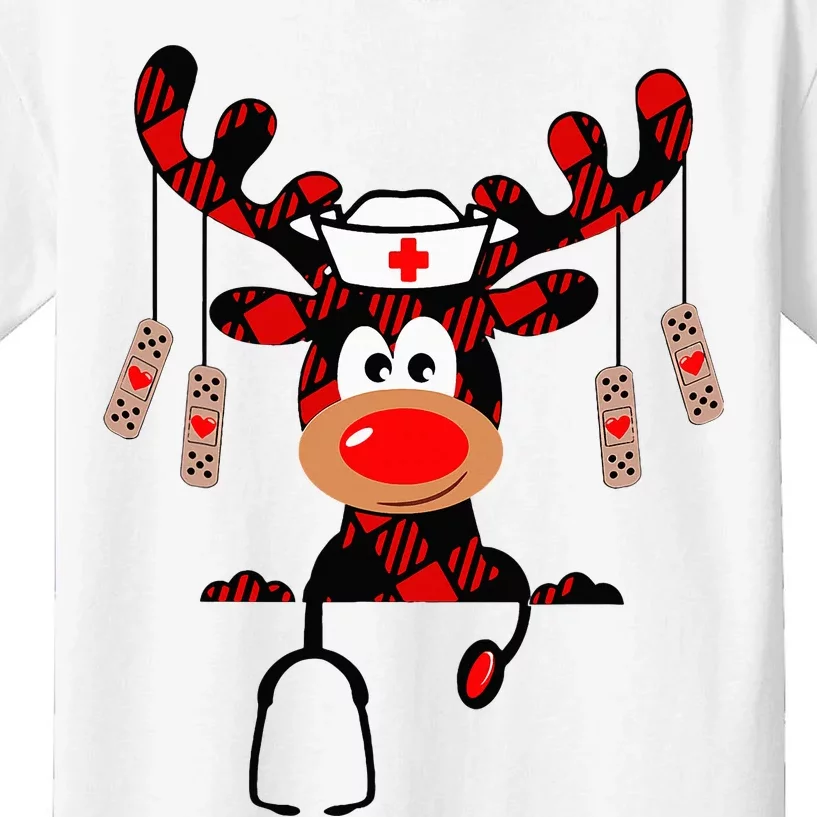 Christmas Reindeer Plaid Nurse NICU RN LPN Festive Gift Kids T-Shirt