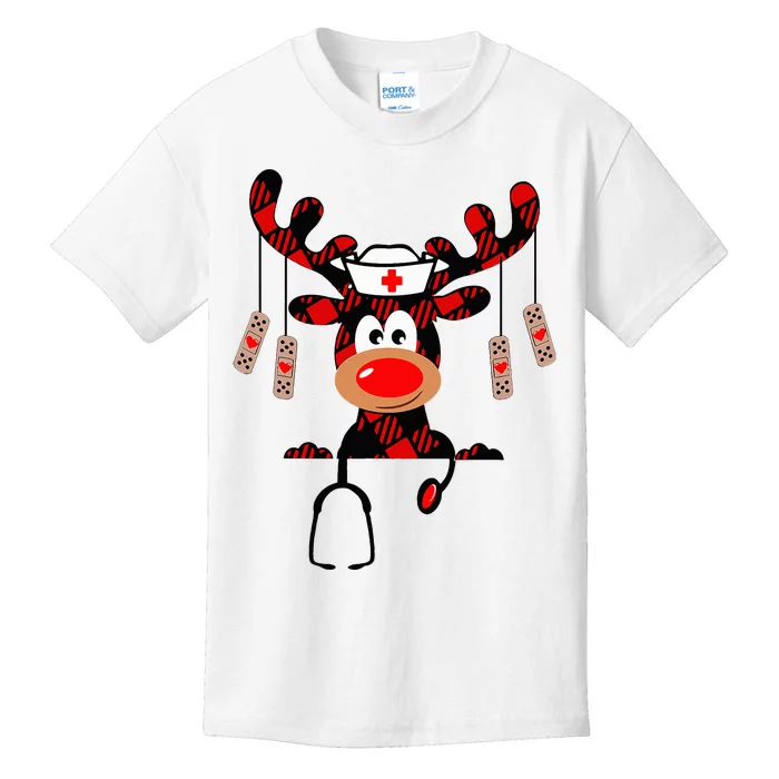 Christmas Reindeer Plaid Nurse NICU RN LPN Festive Gift Kids T-Shirt