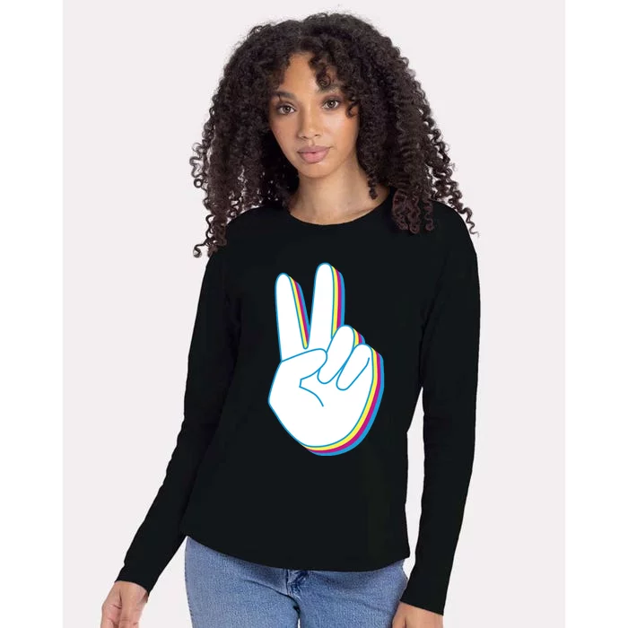 Colorful Retro Peace Sign Womens Cotton Relaxed Long Sleeve T-Shirt