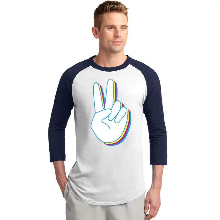 Colorful Retro Peace Sign Baseball Sleeve Shirt