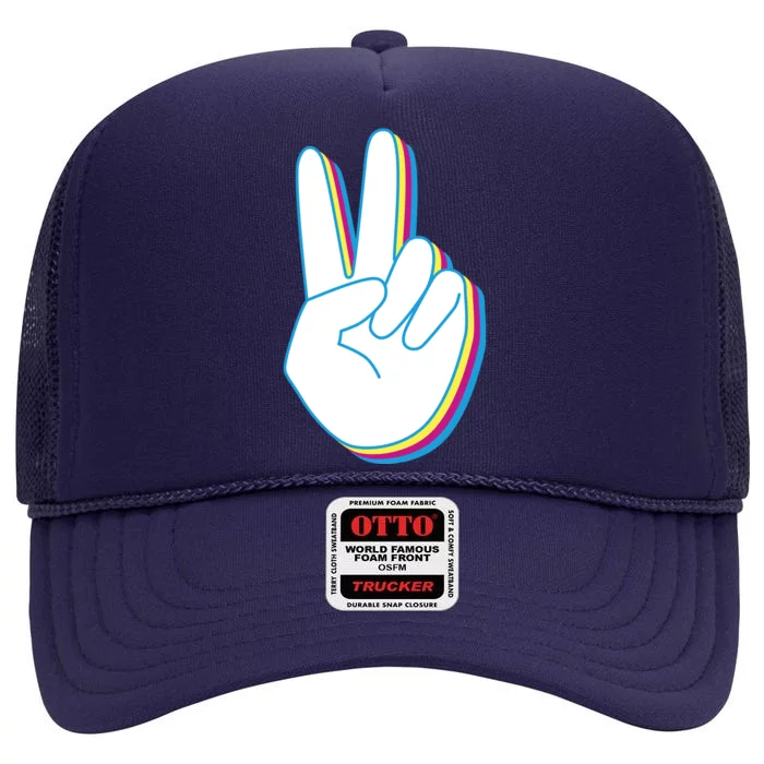 Colorful Retro Peace Sign High Crown Mesh Trucker Hat