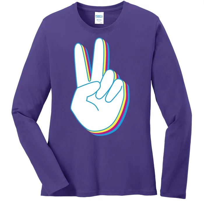 Colorful Retro Peace Sign Ladies Long Sleeve Shirt