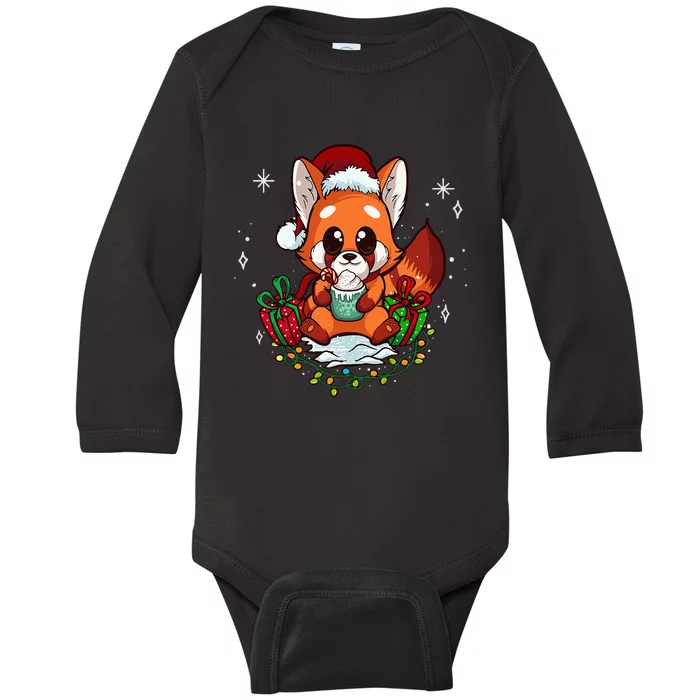 Cute Red Panda Christmas Gifts Xmas Pajamas Baby Long Sleeve Bodysuit