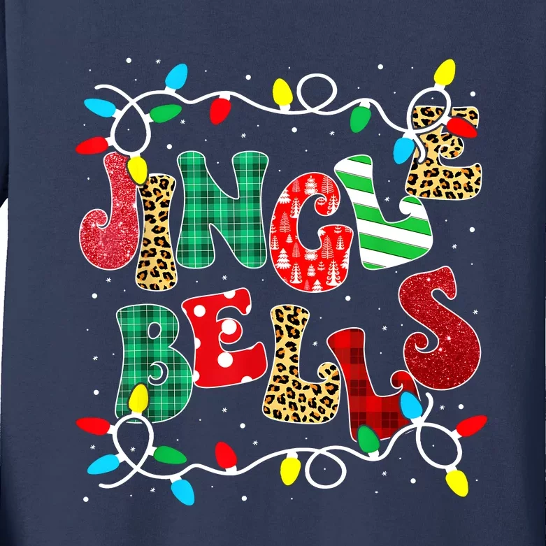 Christmas Red Plaid Jingle Bells Christmas Family Pajama Kids Long Sleeve Shirt