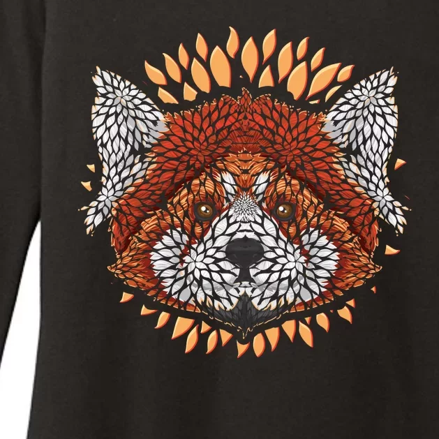 Cute Red Panda Leaf Petal Face Womens CVC Long Sleeve Shirt