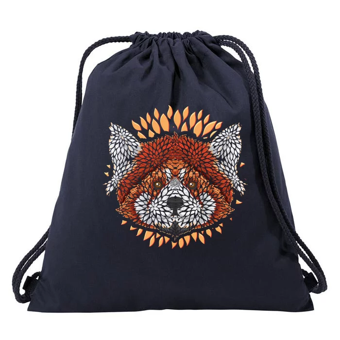 Cute Red Panda Leaf Petal Face Drawstring Bag