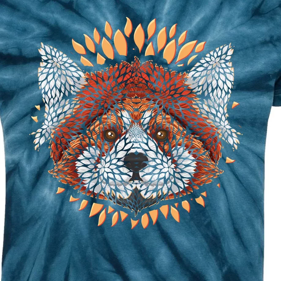 Cute Red Panda Leaf Petal Face Kids Tie-Dye T-Shirt