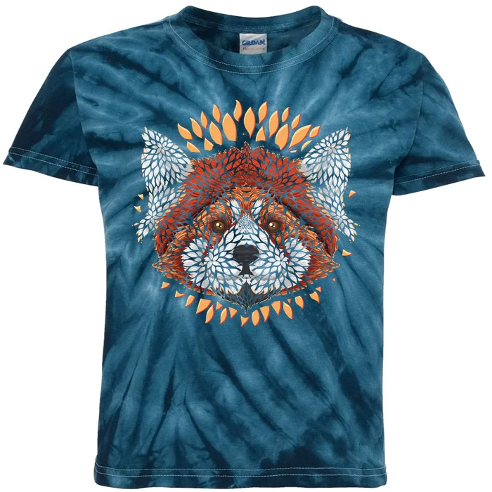 Cute Red Panda Leaf Petal Face Kids Tie-Dye T-Shirt