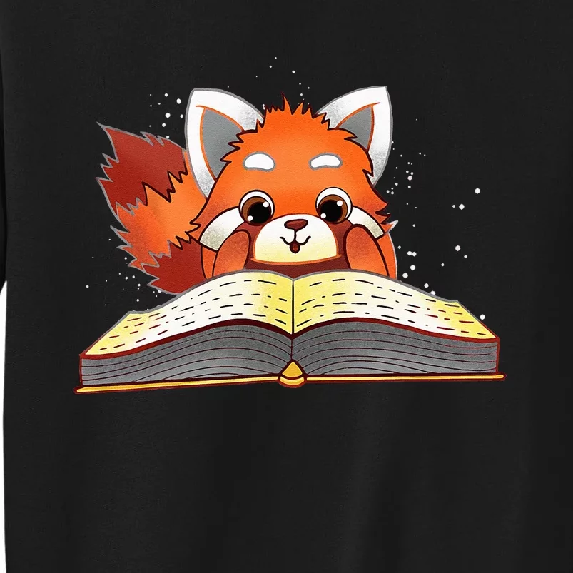 Cute Red Panda Reading A Book Lover Bookworm Love Tall Sweatshirt