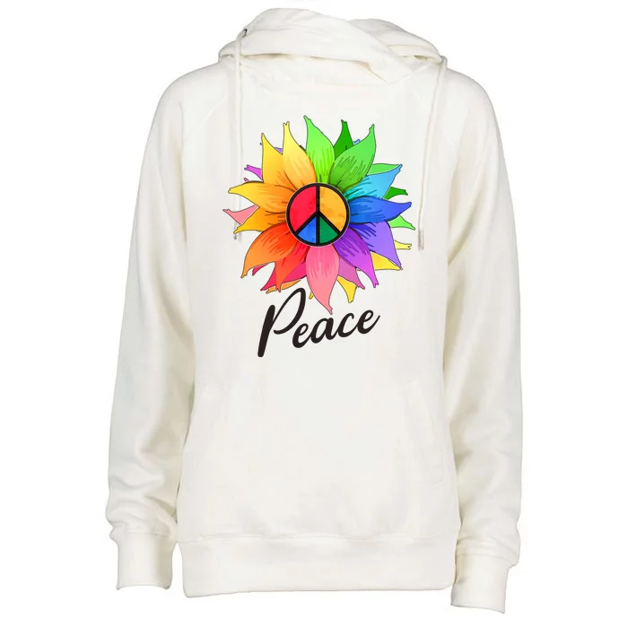 Cute Rainbow Peace Symbol Flower Womens Funnel Neck Pullover Hood