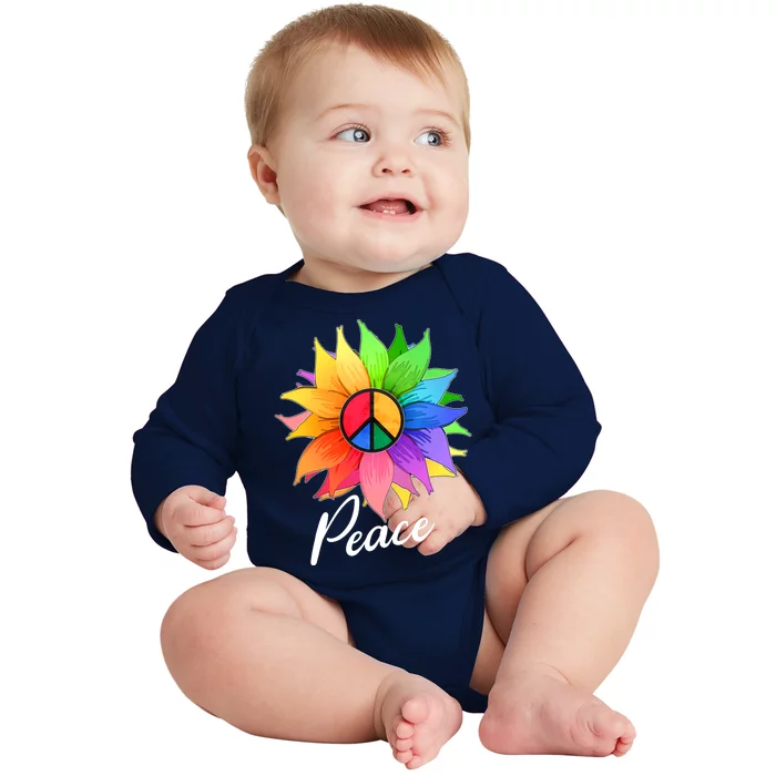 Cute Rainbow Peace Symbol Flower Baby Long Sleeve Bodysuit