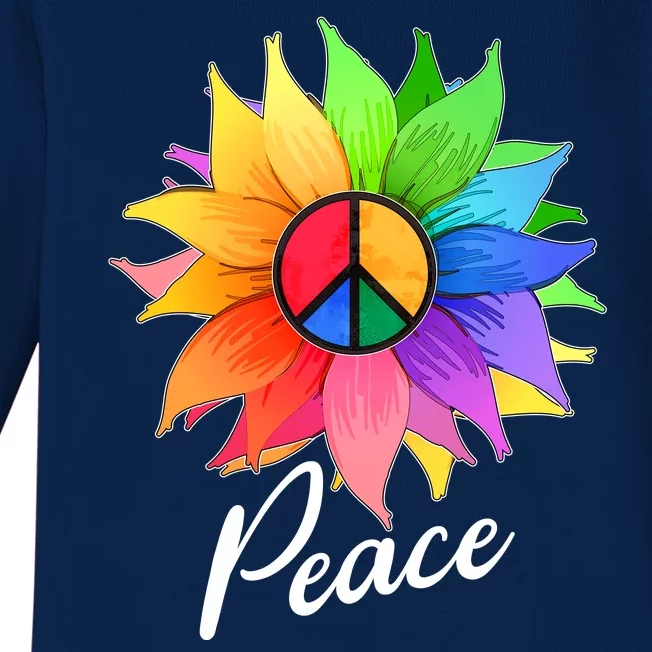 Cute Rainbow Peace Symbol Flower Baby Long Sleeve Bodysuit