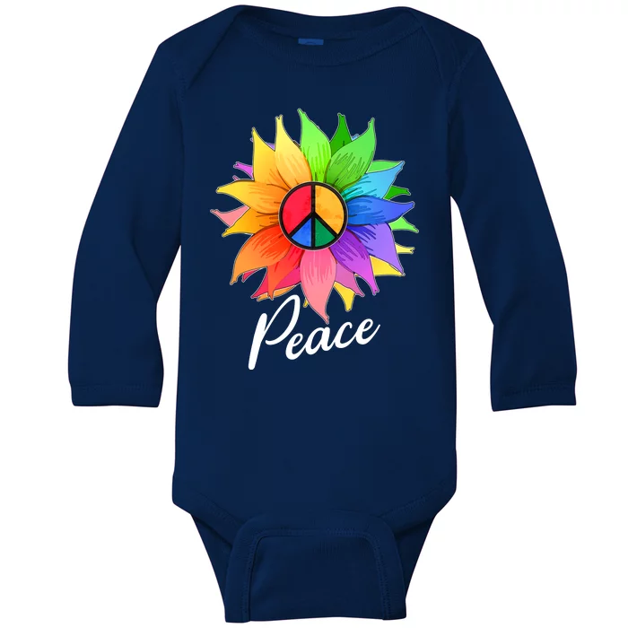 Cute Rainbow Peace Symbol Flower Baby Long Sleeve Bodysuit