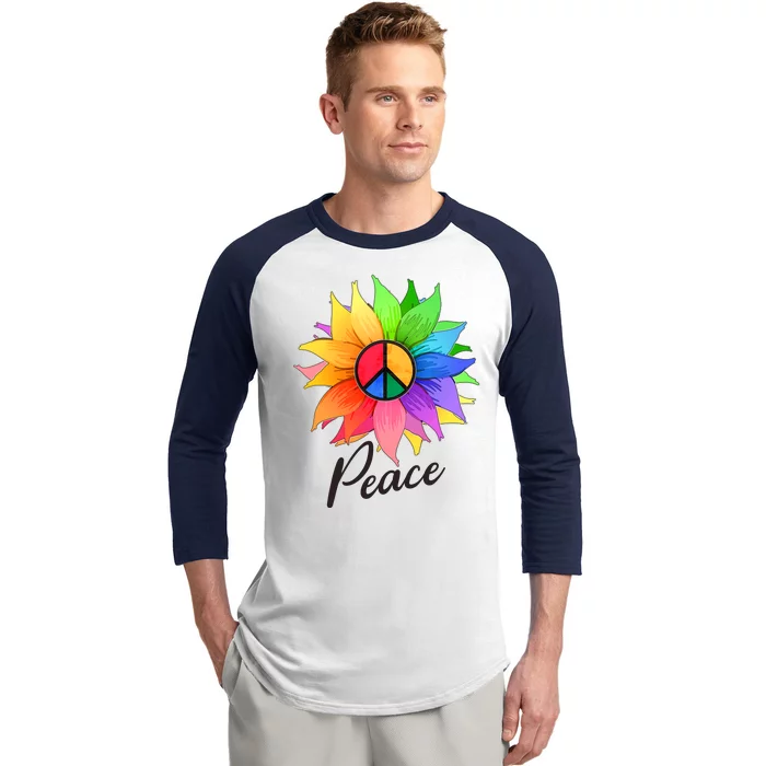 Cute Rainbow Peace Symbol Flower Baseball Sleeve Shirt