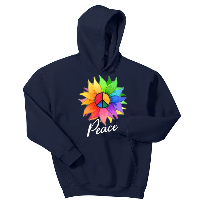 Cute Rainbow Peace Symbol Flower Kids Hoodie