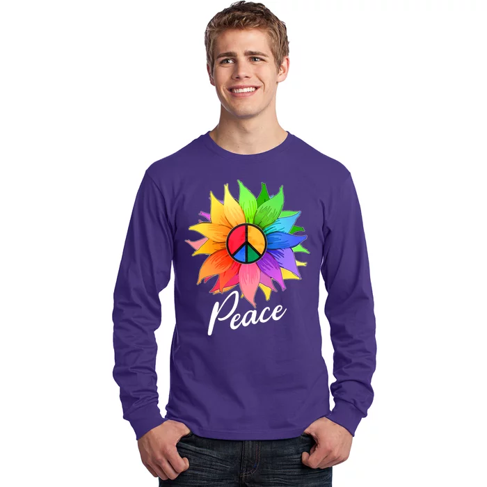 Cute Rainbow Peace Symbol Flower Long Sleeve Shirt