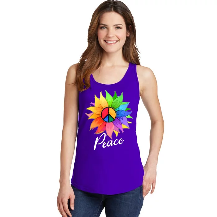 Cute Rainbow Peace Symbol Flower Ladies Essential Tank