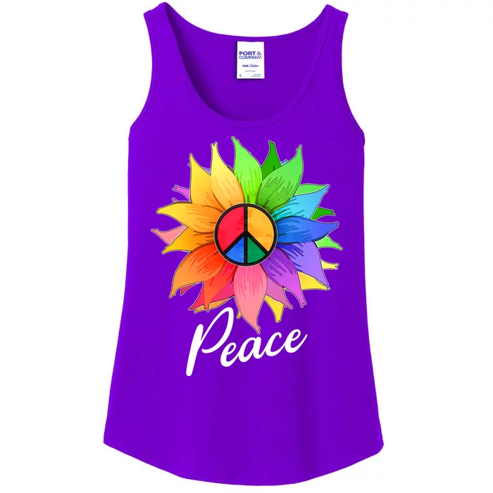 Cute Rainbow Peace Symbol Flower Ladies Essential Tank