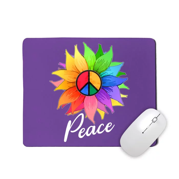 Cute Rainbow Peace Symbol Flower Mousepad