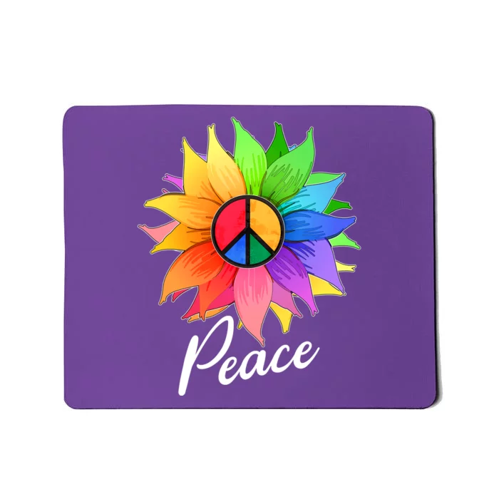 Cute Rainbow Peace Symbol Flower Mousepad