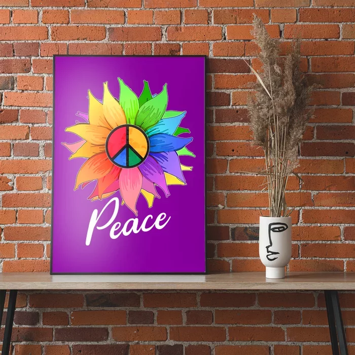 Cute Rainbow Peace Symbol Flower Poster