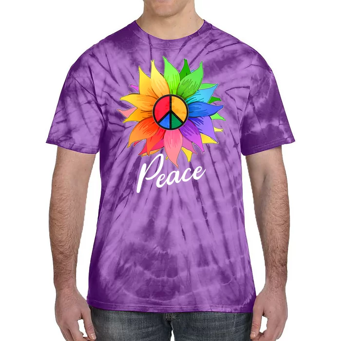 Cute Rainbow Peace Symbol Flower Tie-Dye T-Shirt