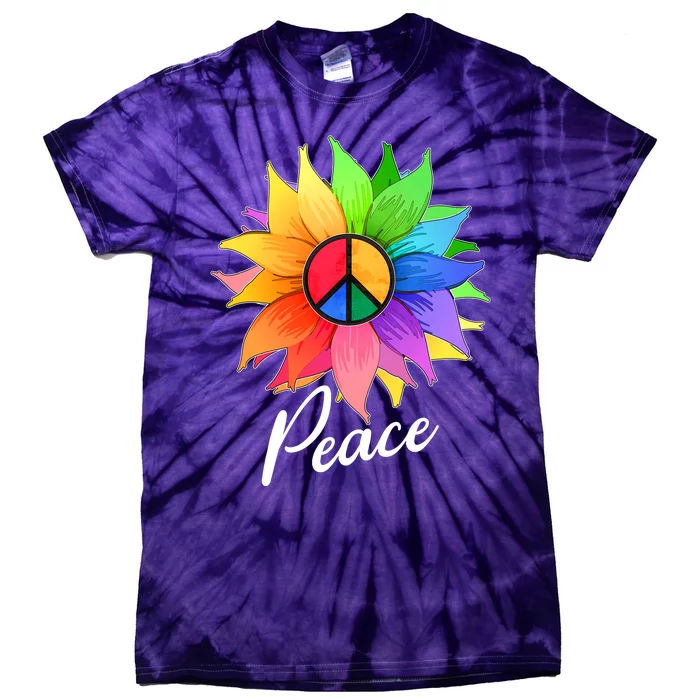 Cute Rainbow Peace Symbol Flower Tie-Dye T-Shirt