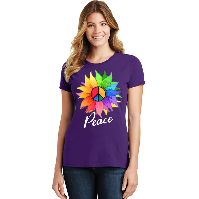 Cute Rainbow Peace Symbol Flower Women's T-Shirt