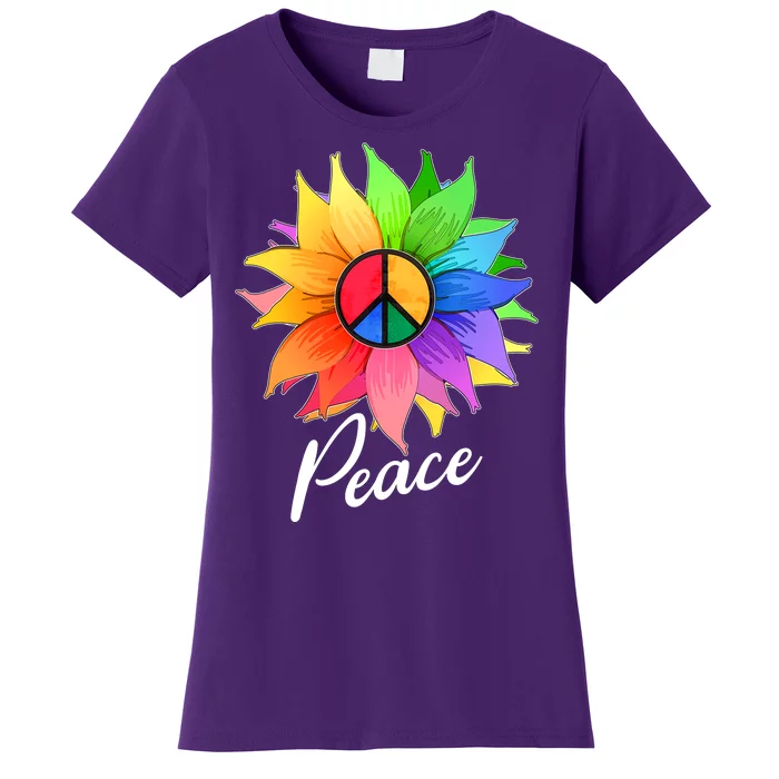 Cute Rainbow Peace Symbol Flower Women's T-Shirt