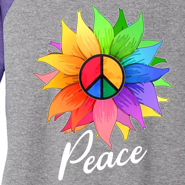 Cute Rainbow Peace Symbol Flower Women's Tri-Blend 3/4-Sleeve Raglan Shirt