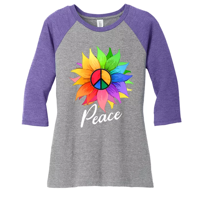 Cute Rainbow Peace Symbol Flower Women's Tri-Blend 3/4-Sleeve Raglan Shirt