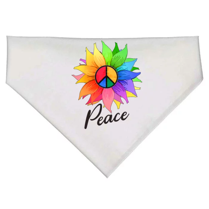 Cute Rainbow Peace Symbol Flower USA-Made Doggie Bandana