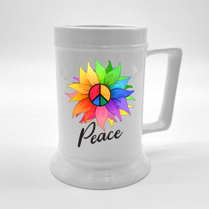 Cute Rainbow Peace Symbol Flower Front & Back Beer Stein