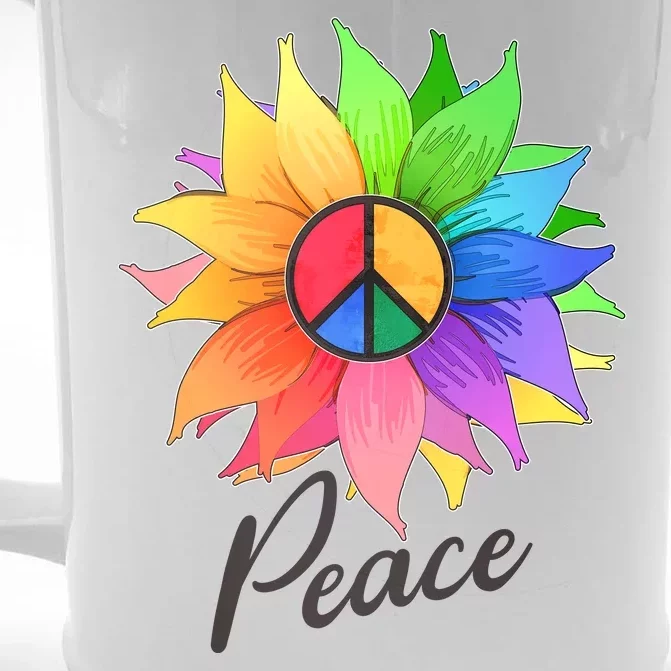 Cute Rainbow Peace Symbol Flower Front & Back Beer Stein