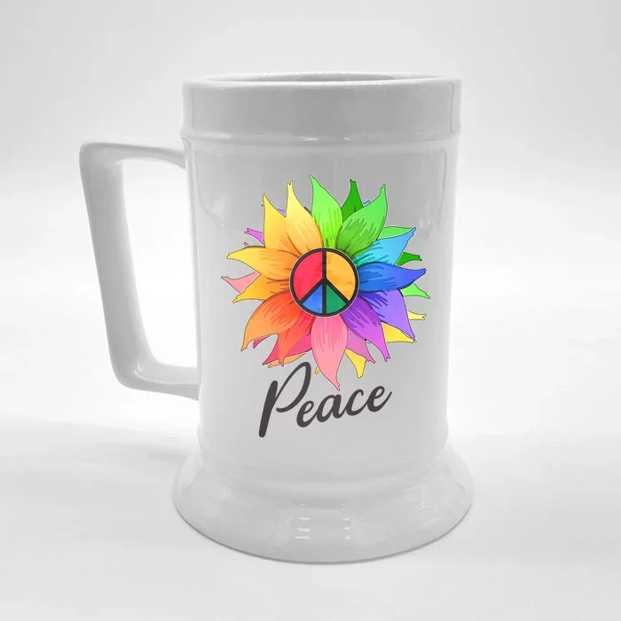 Cute Rainbow Peace Symbol Flower Front & Back Beer Stein