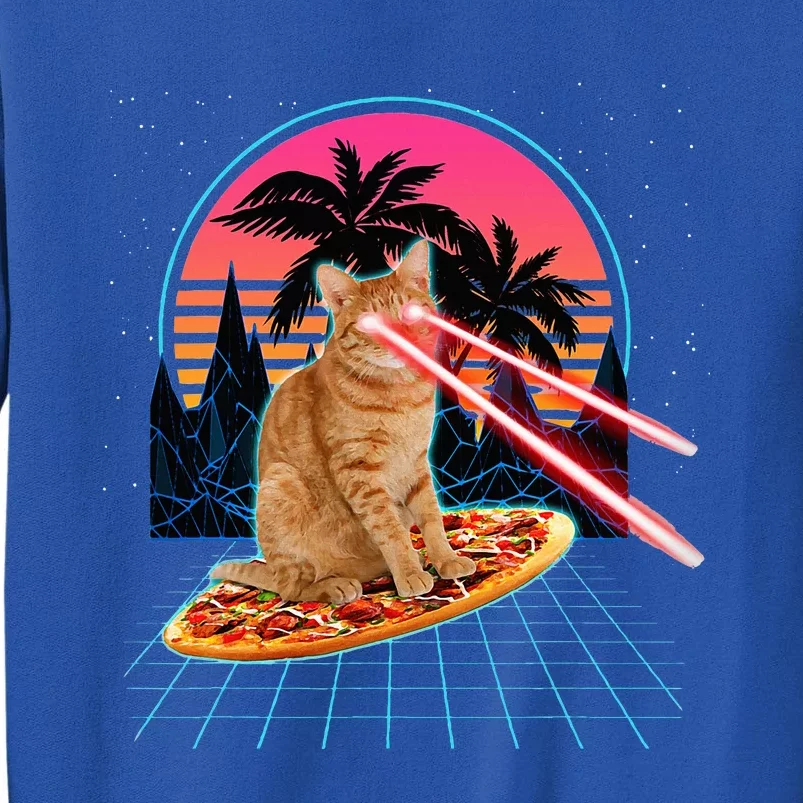 Cat Riding Pizza Laser Eyes 80s Cat In Space Cats Lovers Sweatshirt