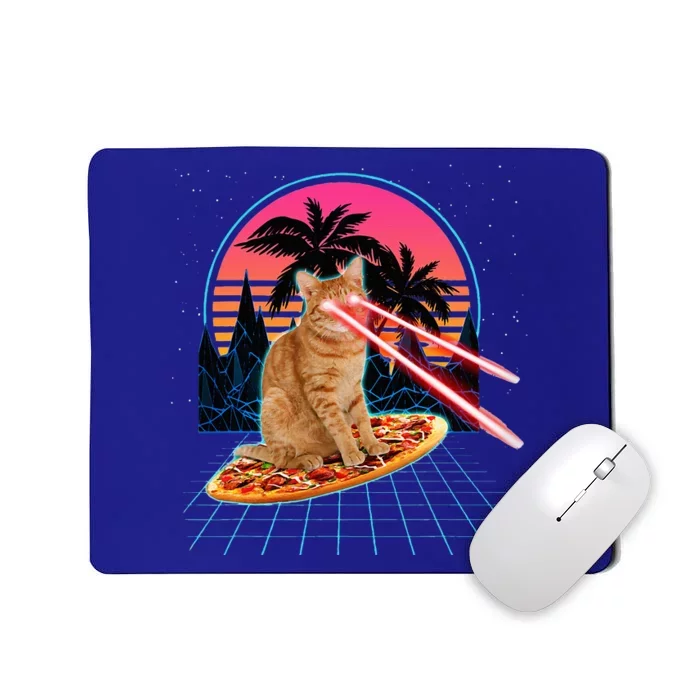 Cat Riding Pizza Laser Eyes 80s Cat In Space Cats Lovers Mousepad