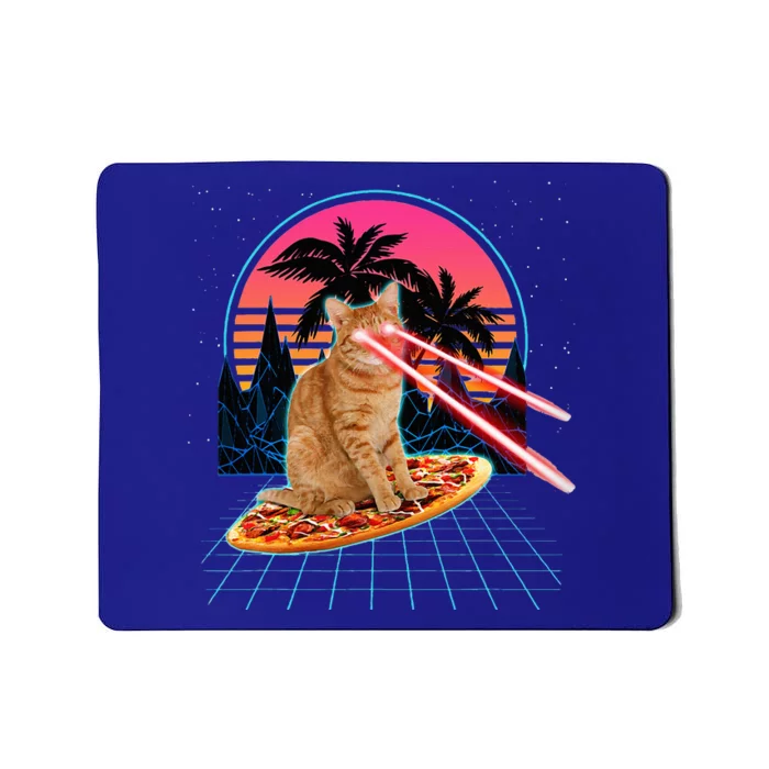 Cat Riding Pizza Laser Eyes 80s Cat In Space Cats Lovers Mousepad