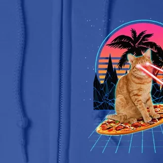 Cat Riding Pizza Laser Eyes 80s Cat In Space Cats Lovers Full Zip Hoodie