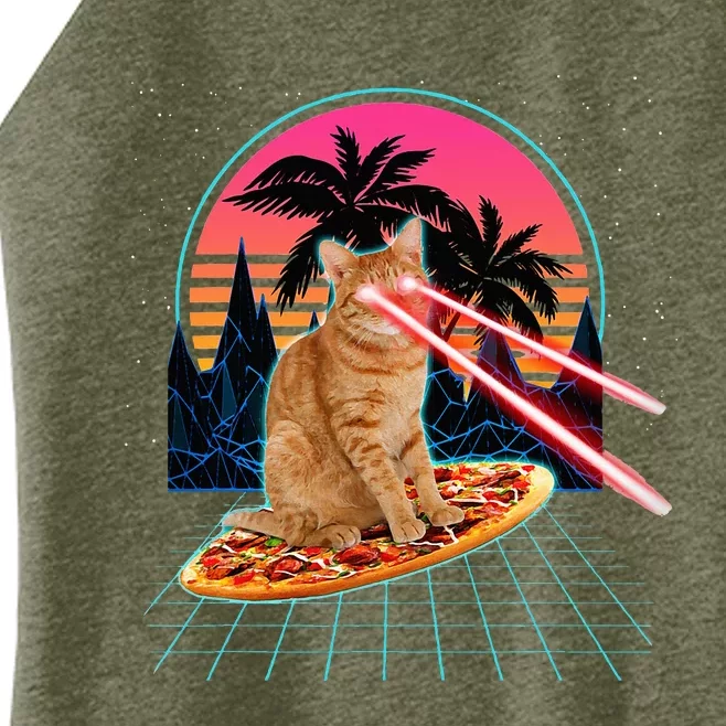 Cat Riding Pizza Laser Eyes 80s Cat In Space Cats Lovers Women’s Perfect Tri Rocker Tank