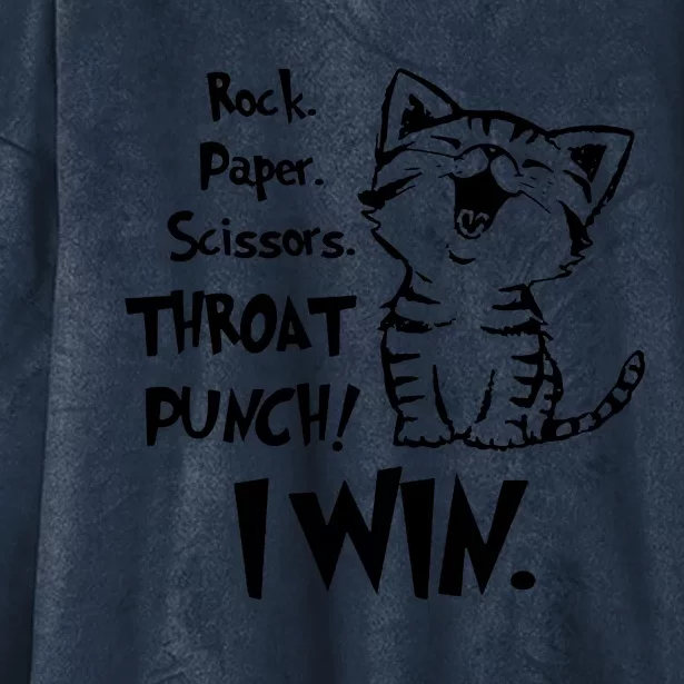 Cat Rock Paper Scissors Throat Punch I Win Hooded Wearable Blanket