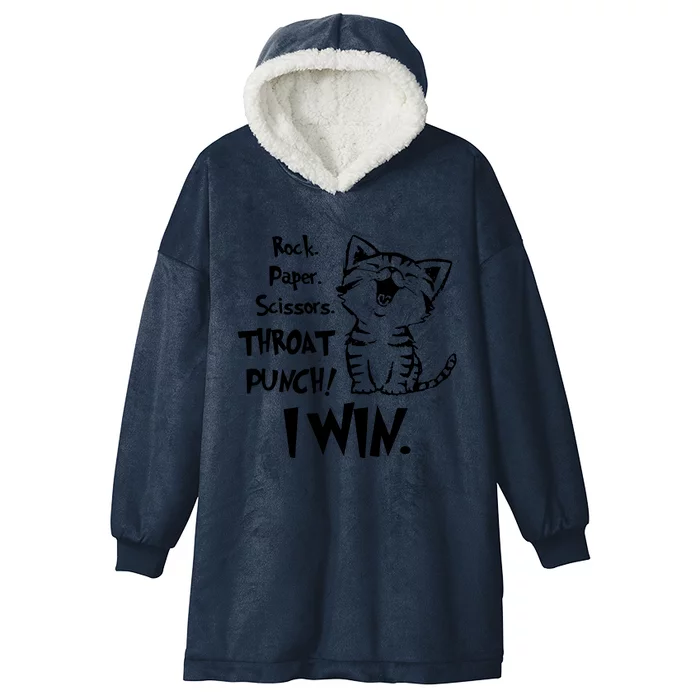 Cat Rock Paper Scissors Throat Punch I Win Hooded Wearable Blanket